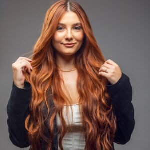 Cabello rojo liso 100% humano