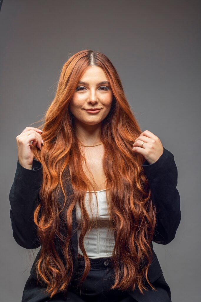 Cabello rojo liso 100% humano